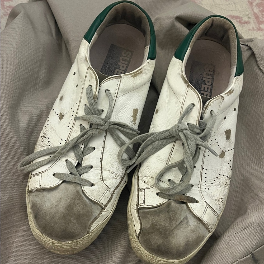 Golden Goose Superstar Green and White Sneakers